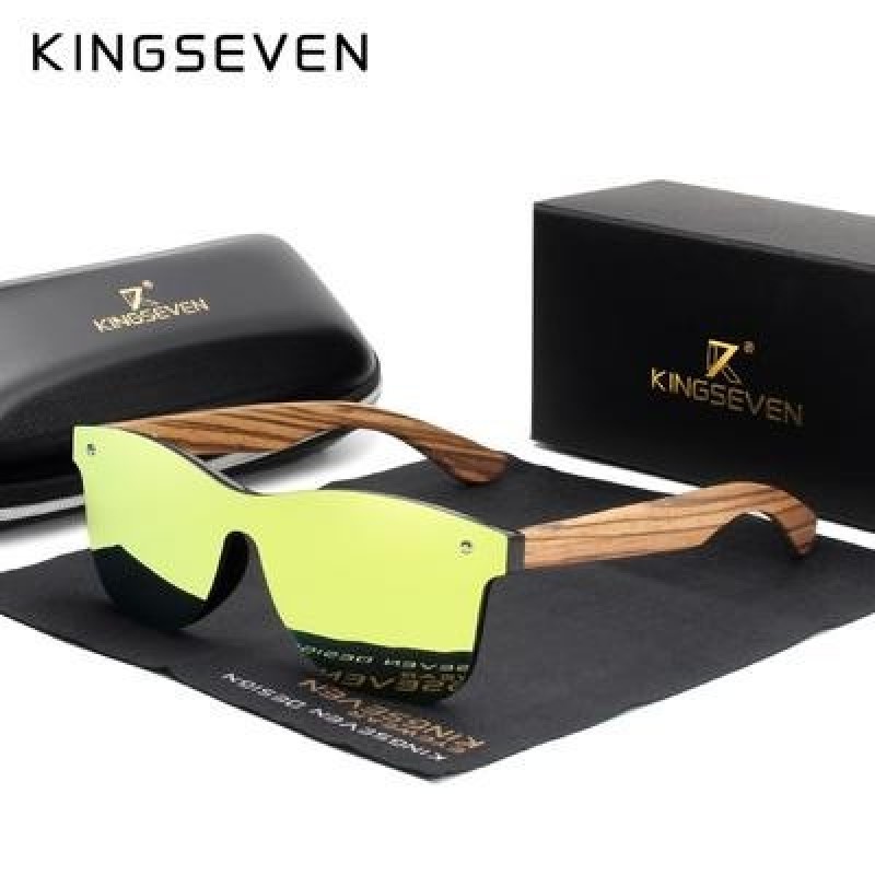 KINGSEVEN Поляризованные квадратные солнцезащитные очки Мужчины Женщины Зебра Деревянная оправа Зерк