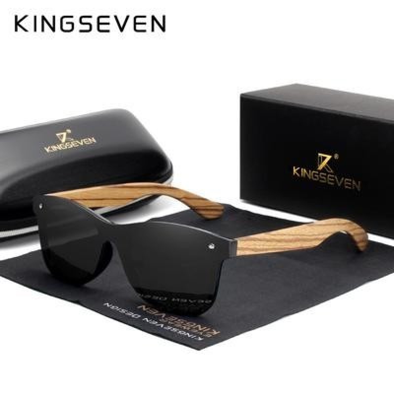 KINGSEVEN Поляризованные квадратные солнцезащитные очки Мужчины Женщины Зебра Деревянная оправа Зерк