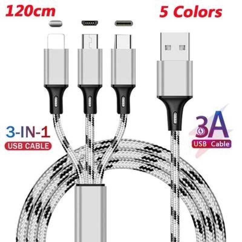 3 В 1 Быстрый кабель для мобильного телефона Быстрое зарядное устройство Micro USB Кабель типа C And