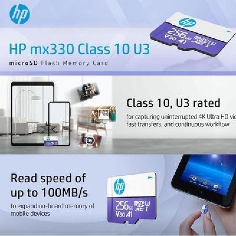 Карта флэш-памяти HP mx330 Class 10 U3 V30 microSDXC - 100 МБ/с, класс 10, U3, V30, A1, 4K UHD, Full