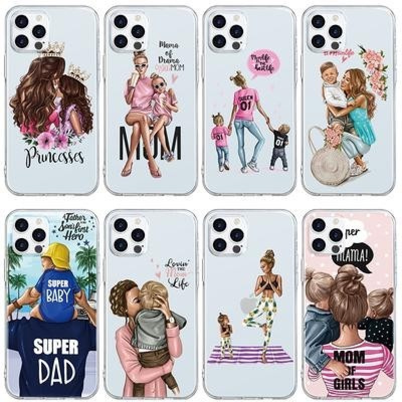 Черный Коричневый Ребенок Мама Девочка Волосы Мягкий TPU Чехол для iPhone 13 12 11 XS Pro Max XR X 7