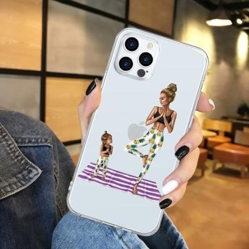 Черный Коричневый Ребенок Мама Девочка Волосы Мягкий TPU Чехол для iPhone 13 12 11 XS Pro Max XR X 7