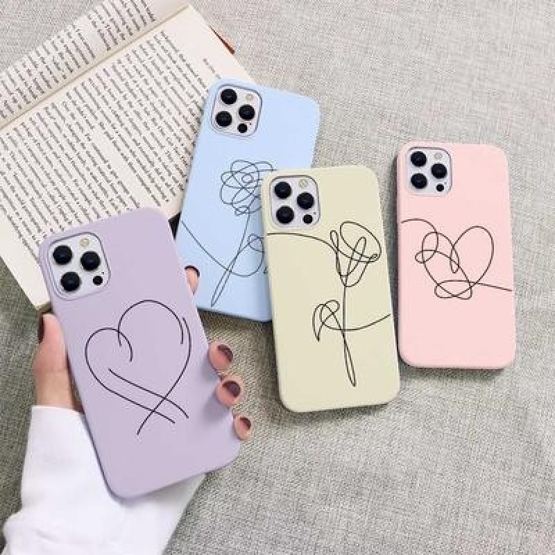 Пара линия сердце цветок чехол для iPhone 13 12 11 Pro Max XS Xiaomi Redmi Note 10 9 8 Pro Max Samsu