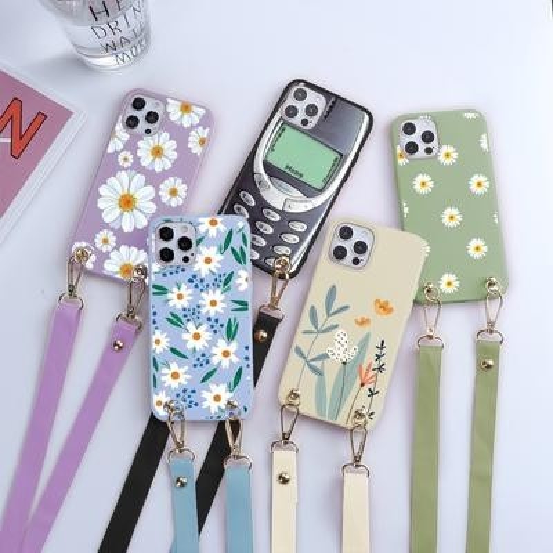 Цветочная пара Crossbody Ремешок Шнур Цепочка Ремешок Ремешок Чехол для телефона для iPhone 11 12 13