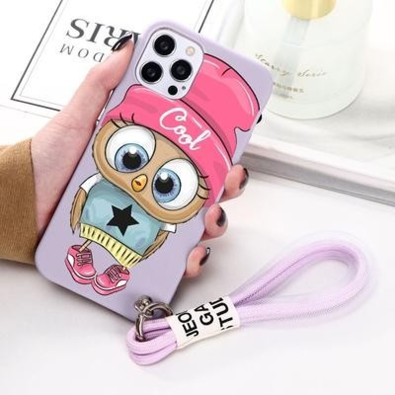 Симпатичный Сова Мультяшный ремешок Ремешок для телефона Чехол для iPhone 13 12 11 Pro Max Xiaomi Mi