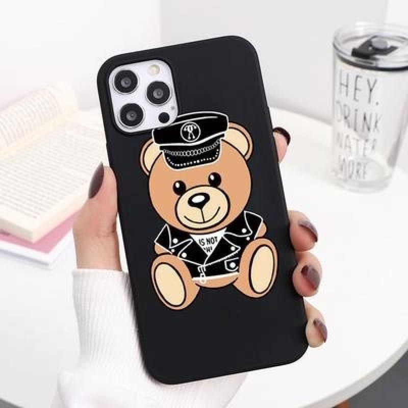 Мультфильм Симпатичный Медведь Медведь Пара Черный Чехол для телефона для iPhone 13 12 11 Pro Max Xi