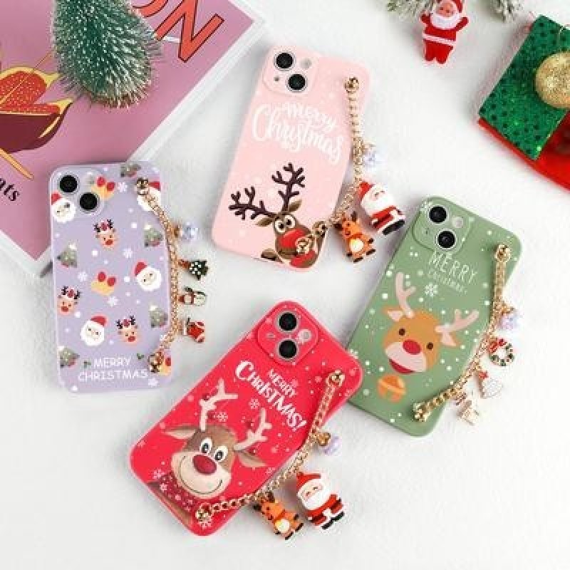 Рождественский 3D Santa Deer Цепочка Пара Чехол для телефона для iPhone 13 12 11 SE X XR XS Samsung