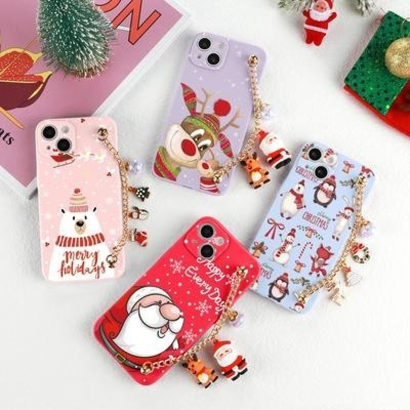 Мультфильм Санта Рождественский подарок 3D Кукла Цепочка Телефон Чехол для iPhone 13 12 11 Pro Max S