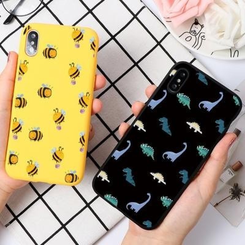 Симпатичный мультяшный пчела динозавр Пара Чехол для телефона для iPhone 13 12 мини 11 Pro XS Max 6