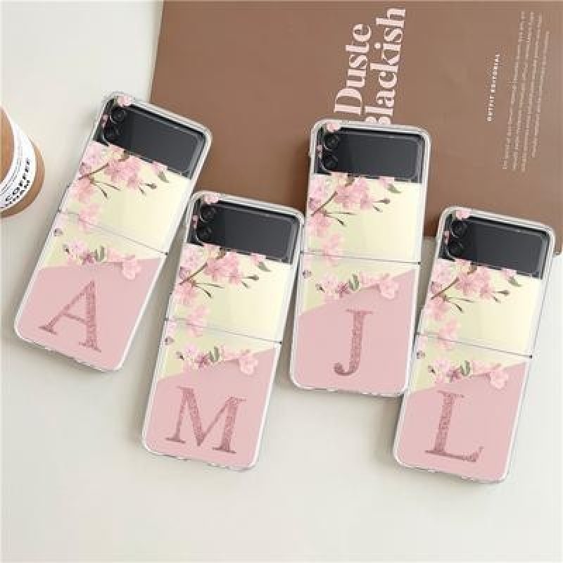 Для Samsung Galaxy Z Flip 3 4 Z Flip3 Flip4 Чехол Вишневый цветок Начальный алфавит Прозрачный жестк
