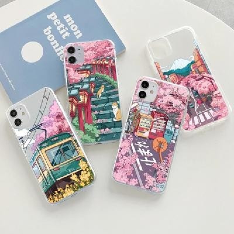 Японский эстетический прозрачный чехол Traint Moun Fuji для iPhone 14 13 12 11 Pro Max 8 7 Redmi 12C
