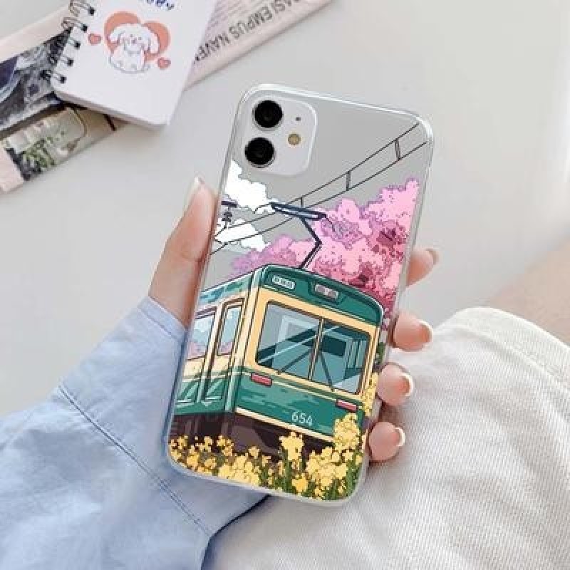 Японский эстетический прозрачный чехол Traint Moun Fuji для iPhone 14 13 12 11 Pro Max 8 7 Redmi 12C