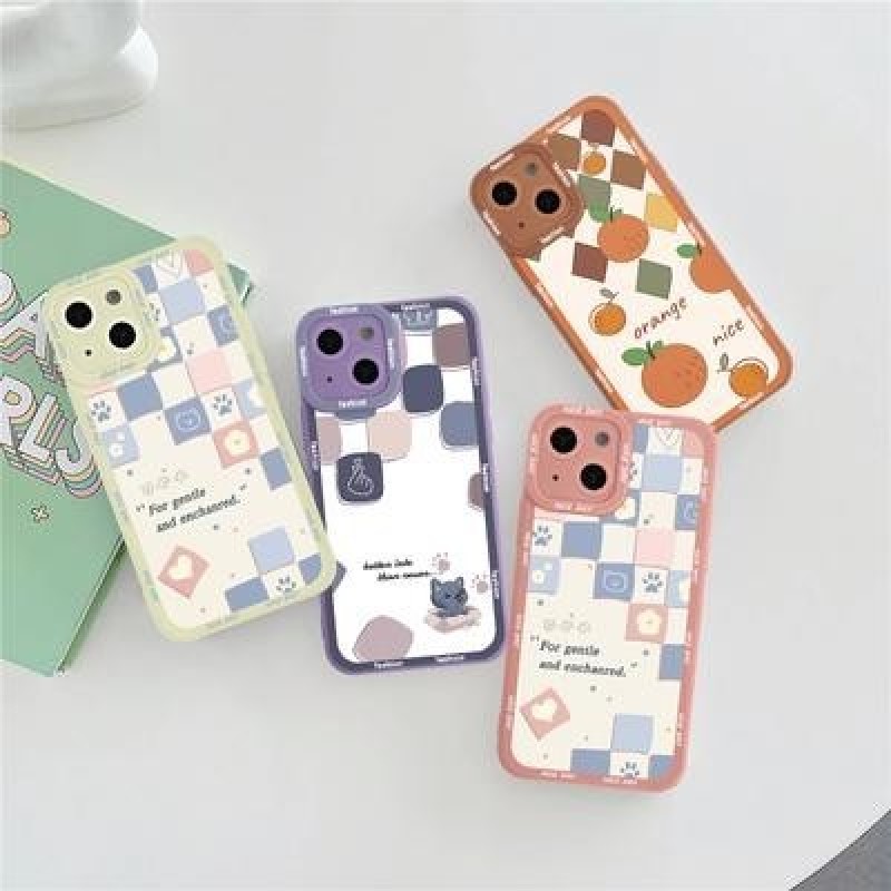 Квадрат сетка Медведь Кошачий чехол для iPhone 14 13 12 11 Pro Max Samsung Galaxy A53 A32 A52 S22 A5