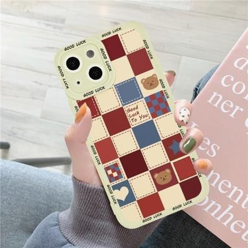 Квадрат сетка Медведь Кошачий чехол для iPhone 14 13 12 11 Pro Max Samsung Galaxy A53 A32 A52 S22 A5