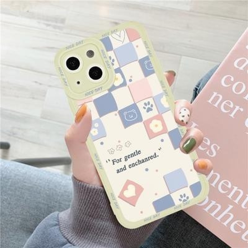 Квадрат сетка Медведь Кошачий чехол для iPhone 14 13 12 11 Pro Max Samsung Galaxy A53 A32 A52 S22 A5