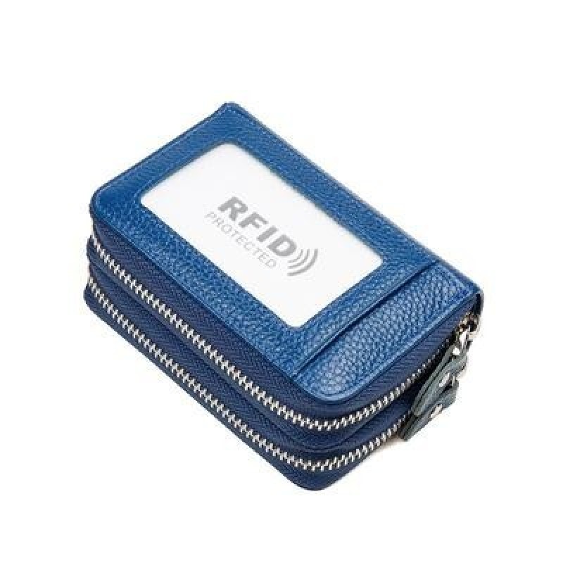 RFID Блокировка Мода Женщины Держатель карты Подлинная кожа Двойная молния Большая емкость Женский к