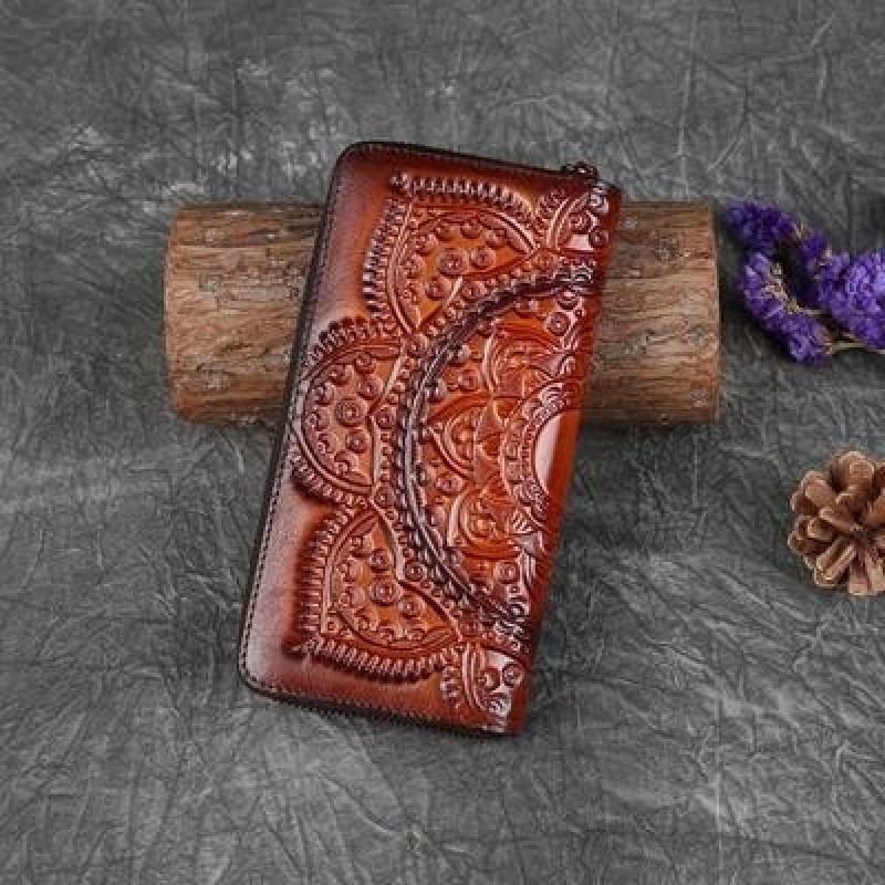 Ретро Женщины Кошелек Длинная сумка Природа Корова Кожа Ручная работа Тисненый цветочный кошелек для