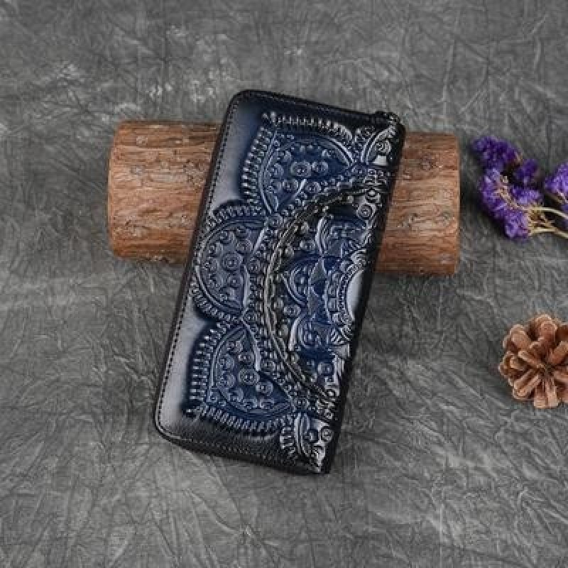 Ретро Женщины Кошелек Длинная сумка Природа Корова Кожа Ручная работа Тисненый цветочный кошелек для