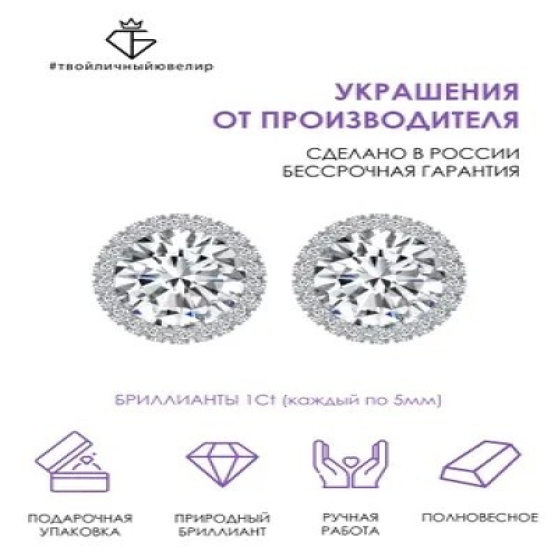 Золотые серьги-пусеты с бриллиантами 585 пробы ТВОЙЛИЧНЫЙЮВЕЛИР