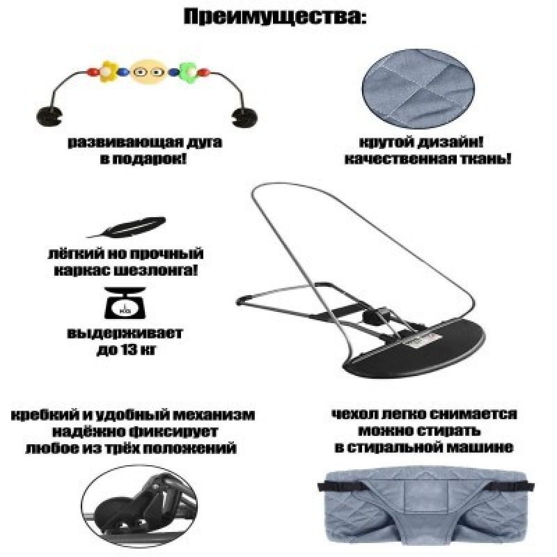 Шезлонг детский LittleBoom кресло качалка для новорожденных